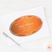 Sinaasappel Zilver met Glitter Initialen Productla Ovale Sticker (Envelop)