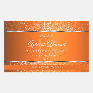 Sinaasappel Zilver met Glitter Initialen Productla Rechthoekige Sticker