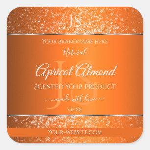Sinaasappel Zilver met Glitter Initialen Productla Vierkante Sticker