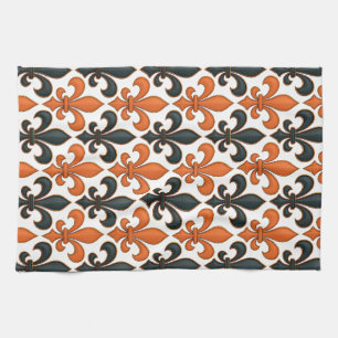 Sinaasappel Zwart Barok Fleur-de-lis Patroonontwer Theedoek