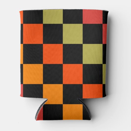 Sinaasappel Zwart Checkerboard Retro Classic Chequ Blikjeskoeler (Voorkant)