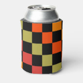 Sinaasappel Zwart Checkerboard Retro Classic Chequ Blikjeskoeler (Blikje Achterkant)