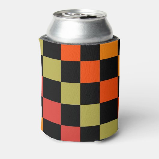 Sinaasappel Zwart Checkerboard Retro Classic Chequ Blikjeskoeler (Blikje Achterkant)
