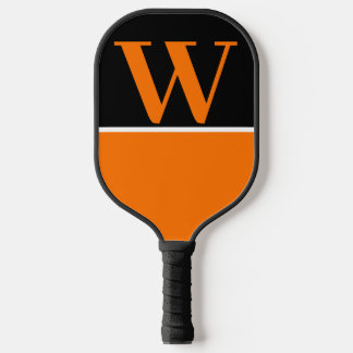 Sinaasappel & Zwart College Kleuren Monogram Pickleball Paddle