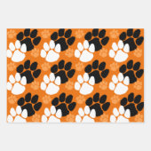 Sinaasappel, zwart en wit Pawprint Inpakpapier Vel (Voorkant 3)