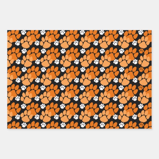 Sinaasappel, zwart en wit Pawprint Inpakpapier Vel (Voorkant 2)