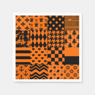 Sinaasappel Zwart Gemengde Patchwork Ontwerp Servet