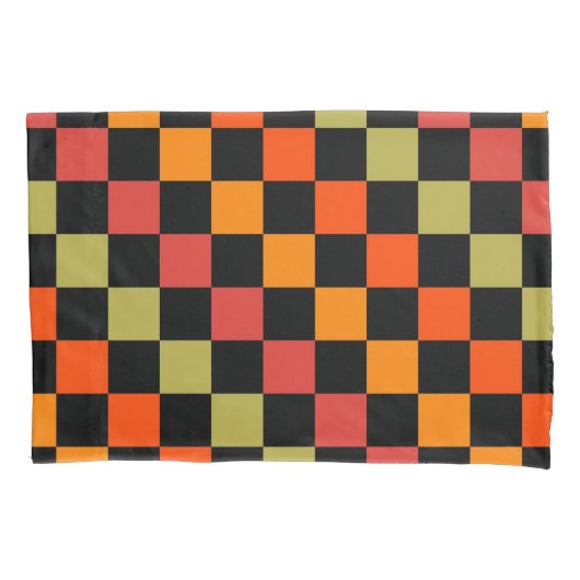 Sinaasappel Zwart geruit Gingham Pattern Kussensloop (Voorkant)