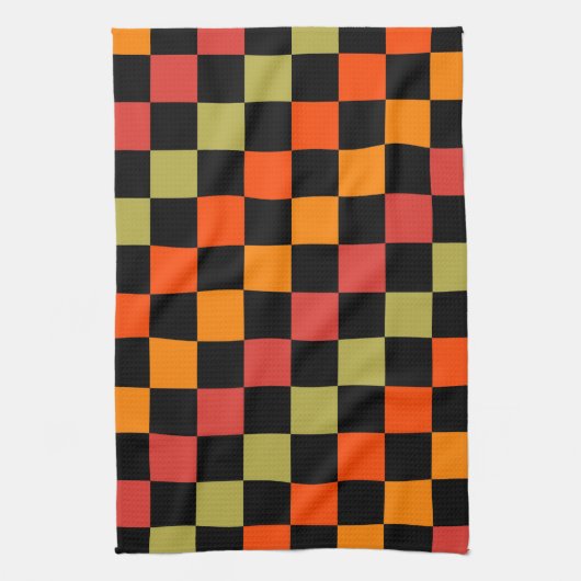 Sinaasappel Zwart geruit Gingham Pattern Theedoek (Verticaal)