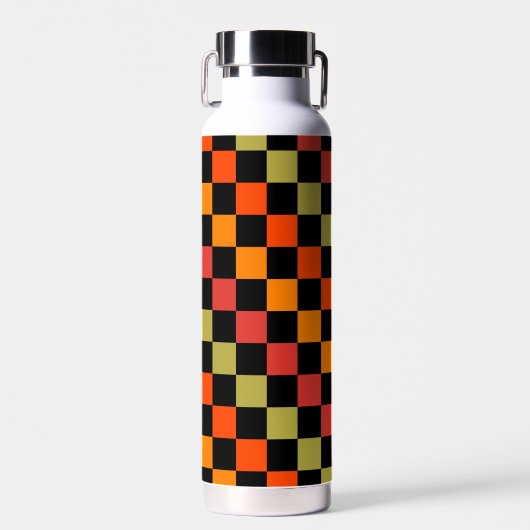Sinaasappel Zwart geruit Gingham Pattern Waterfles (Voorkant)