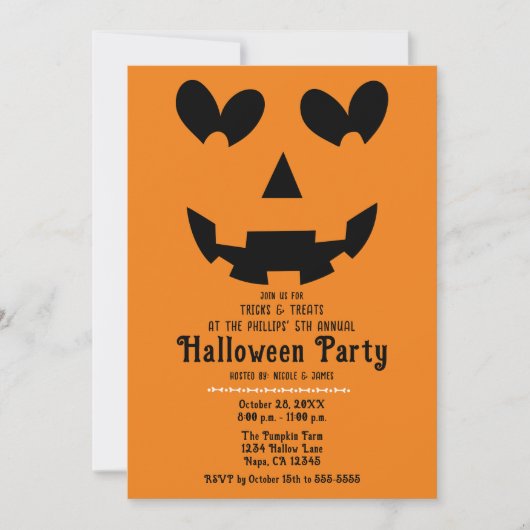 Sinaasappel & Zwart Happy Heart Pompoen Halloween Kaart (Voorkant)