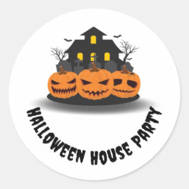 Sinaasappel Zwart Haunted House met Pompoenen Hall Ronde Sticker