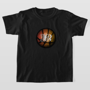 Sinaasappel Zwart Metallic Basketbal Ball Nummer T-shirt