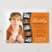 Sinaasappel & Zwart Modern Filmstrip 6 Foto Afstud Kaart (Voorkant)