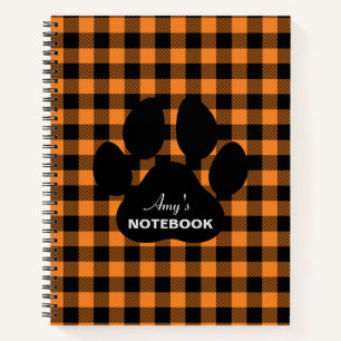 Sinaasappel Zwart Plaid Paw Print Notitieboek Jour