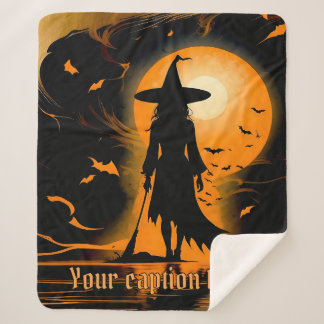 Sinaasappel, zwart, silhouet heks, aangepaste bijs sherpa deken