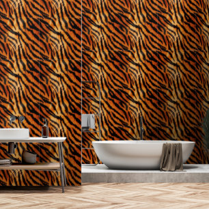 Sinaasappel Zwart Tijger Dier Faux Fur (afbeelding Behang