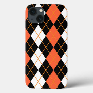 Sinaasappel Zwart Wit Argyle Diamond Design iPhone 13 Hoesje
