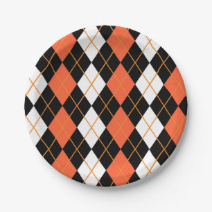 Sinaasappel Zwart Wit Argyle Diamond Design Papieren Bordje