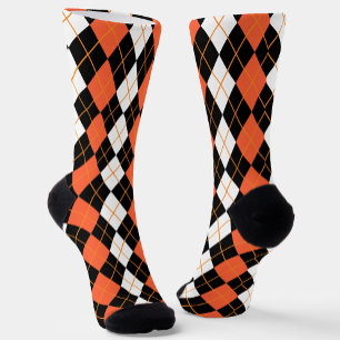 Sinaasappel Zwart Wit Argyle Diamond Design Sokken