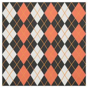 Sinaasappel Zwart Wit Argyle Diamond Design Stof