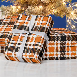 Sinaasappel Zwart Wit Flanel Tartan Pattern Design Cadeaupapier