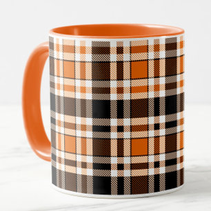 Sinaasappel Zwart Wit Flanel Tartan Pattern Design Mok