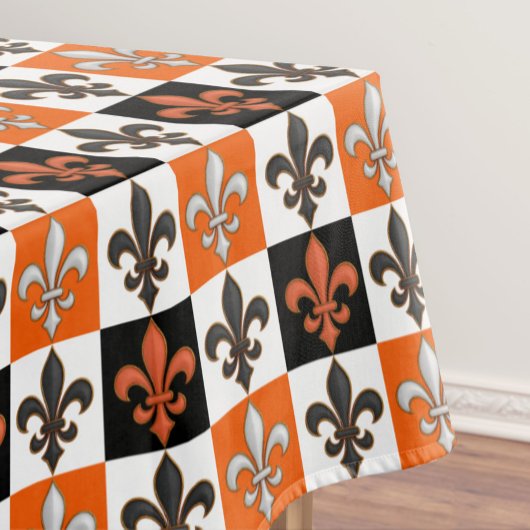 Sinaasappel Zwart Wit Geruit Fleur-de-lis Design Tafelkleed