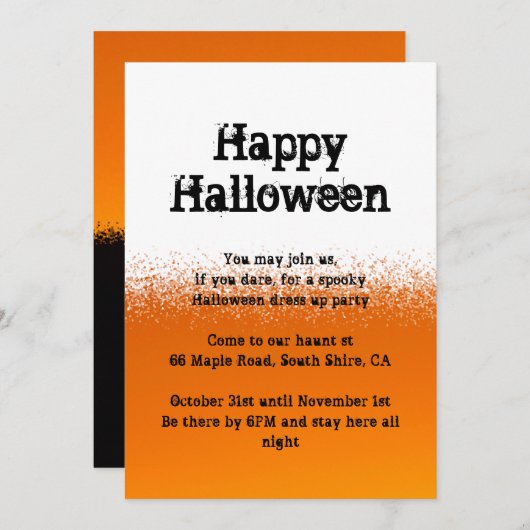 Sinaasappel zwart-wit Halloween uitnodiging (Voorkant / Achterkant)