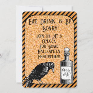 Sinaasappel Zwarte Kraai Raaf Halloween Kaart