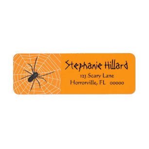 Sinaasappel/Zwarte Spider Halloween Etiket