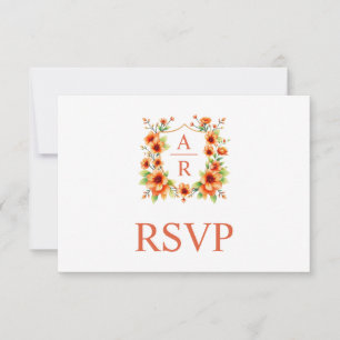 Sinaasappelbloem kam en QR-code bloemen bruiloft RSVP Kaartje
