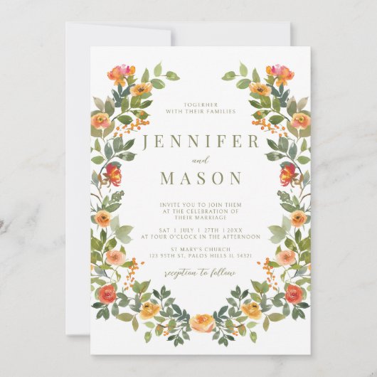 Sinaasappelbloem krans trouw uitnodiging (Voorkant)