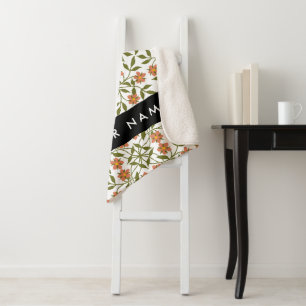 Sinaasappelbloemen, bloempatroon, Boho, Uw naam Sherpa Deken