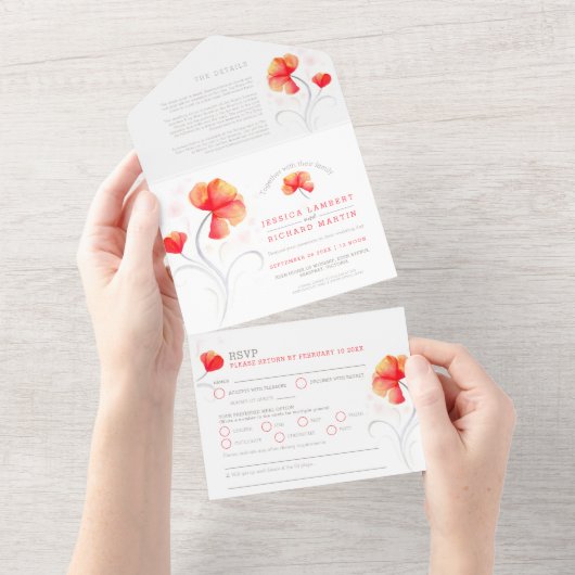 Sinaasappelbloemen grijs draaien waterverf alles i all in one uitnodiging (Afscheurbaar)