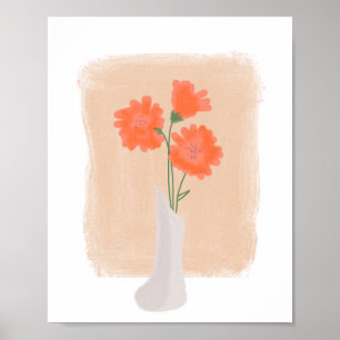 Sinaasappelbloemen in vaas handgetekende kunst poster