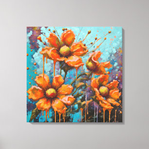 Sinaasappelbloemen Met Verfspetters Canvas Afdruk