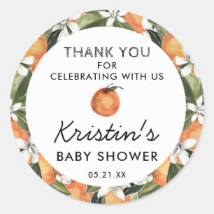 Sinaasappelkabouter Baby Shower Bedank Favor Ronde Sticker