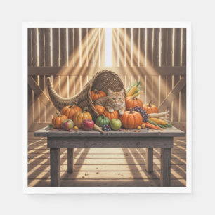 Sinaasappelkat in een Thanksgiving Hoorn des Overv Servet