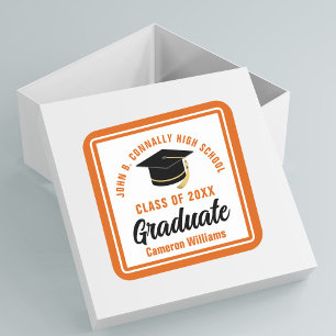 Sinaasappelkleurig Afstudeerfeest op Maat Vierkante Sticker