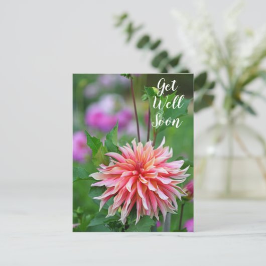 Sinaasappelkleurige en Roze Dahlia Bloem Beterscha Briefkaart (Staand voorkant)
