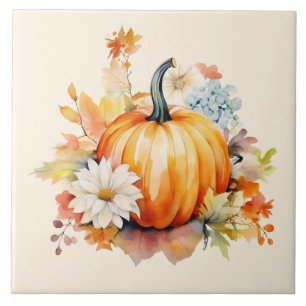 Sinaasappelpompoenen en bloemen Herfst Tegeltje