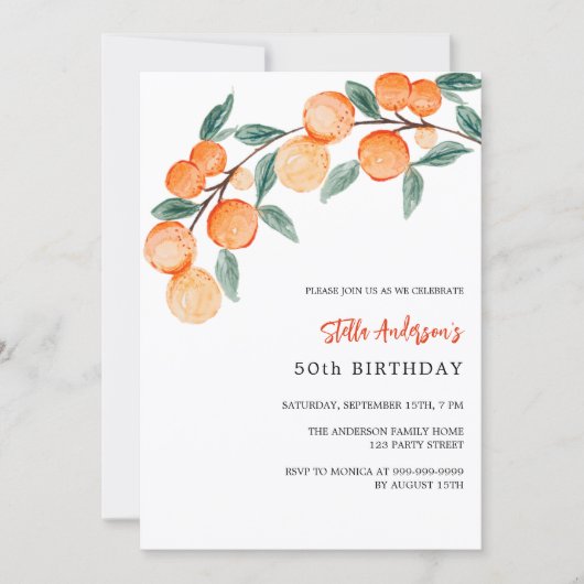 Sinaasappels aquarel verjaardag kaart (Voorkant)