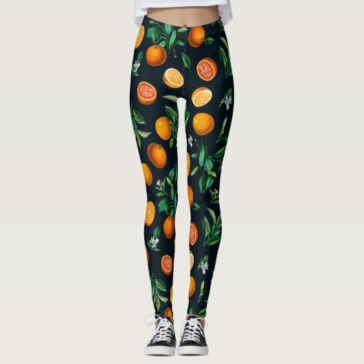 Sinaasappels Black Fruit gepatterd | LEGGINGS (Voorkant)