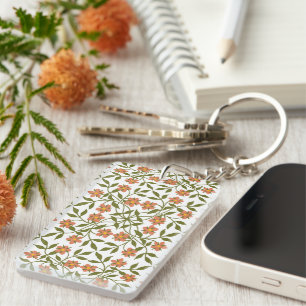 Sinaasappels bloemen, bloemenmotief, groen, boho sleutelhanger