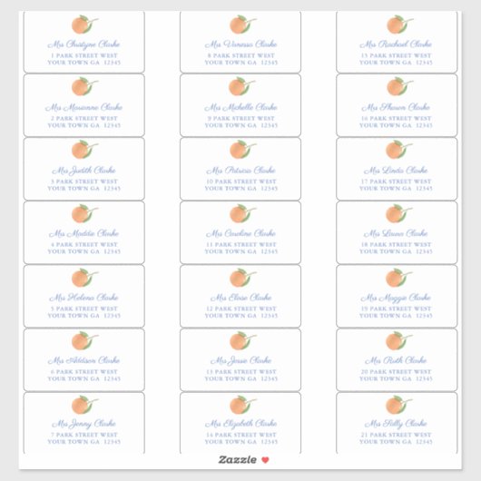 Sinaasappels Blue Text Guest Envelope Adresetikett Sticker (Vel)