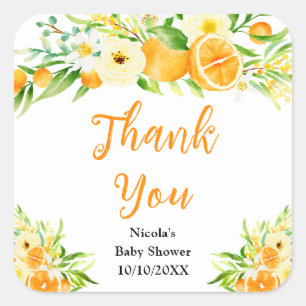 Sinaasappels Citrus Baby Shower Dank Je Vierkante Sticker