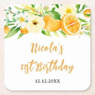 Sinaasappels Citrus Verjaardag Vierkante Kartonnen Onderzetter