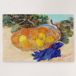 Sinaasappels en citroenen met blauwe handschoenen, legpuzzel