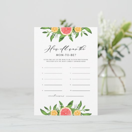 Sinaasappels en grapefruits Hoe oud was de moeder  Informatiekaartje (Staand voorkant)